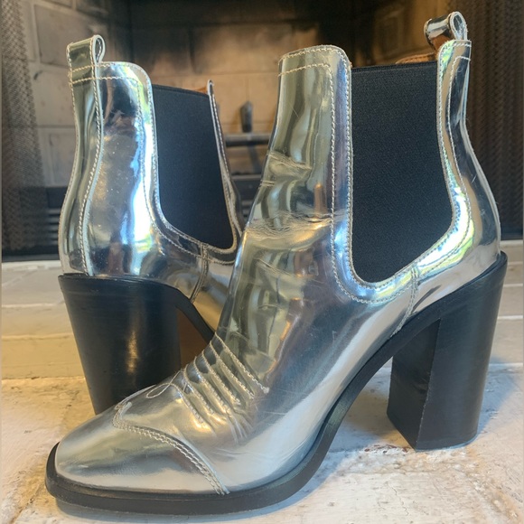 (Off-White) Block Heel Metallic Cowboy Booties - Picture 4 of 11